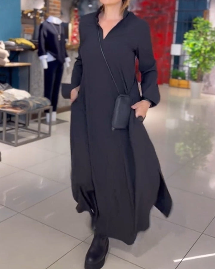 LINA | LONG BUTTON-UP DRESS WITH POCKETS