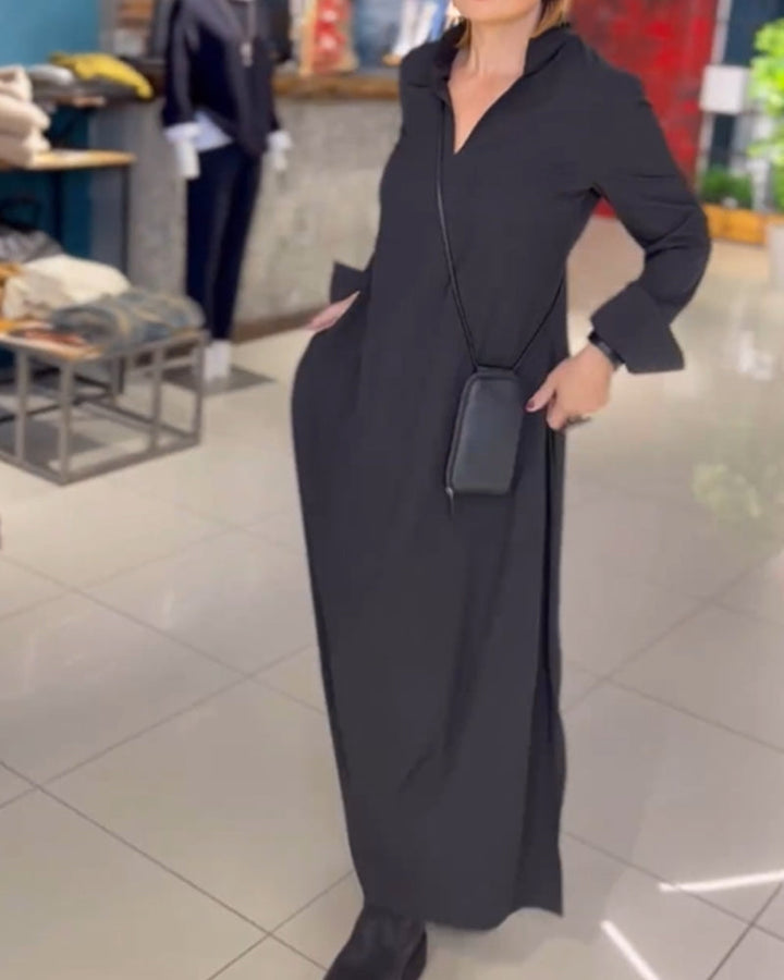 LINA | LONG BUTTON-UP DRESS WITH POCKETS