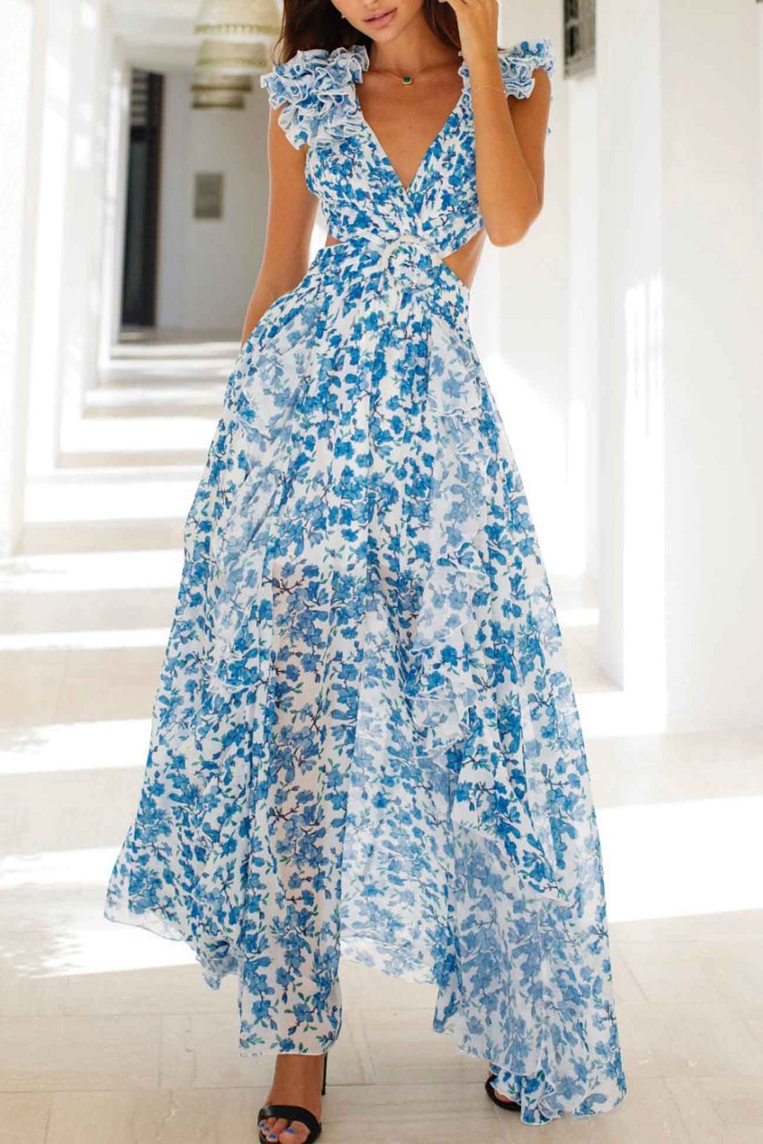 KAMY | MAXI DRESS WITH RUFFLED NECKLINE