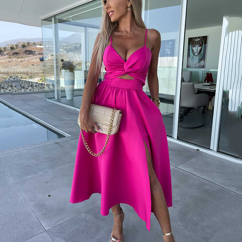 CASSANDRA | ELEGANT SPAGHETTI STRAP DRESS WITH SLIT