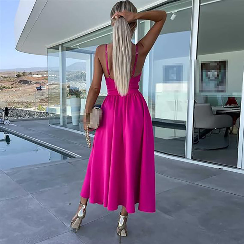 CASSANDRA | ELEGANT SPAGHETTI STRAP DRESS WITH SLIT